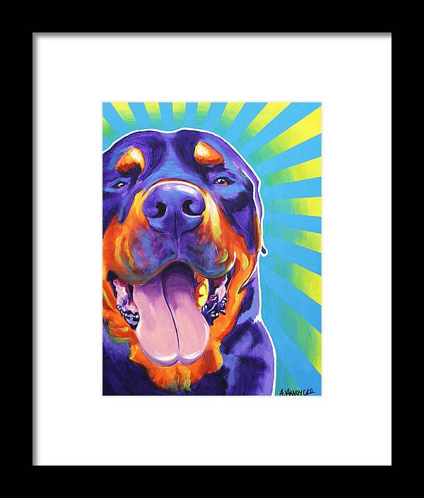 Rottweiler Framed Print featuring the painting Rottweiler - Duncan by Dawg Painter