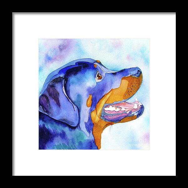 Rottweiler Framed Print featuring the painting Rotty Rottweiler Blues by Jo Lynch