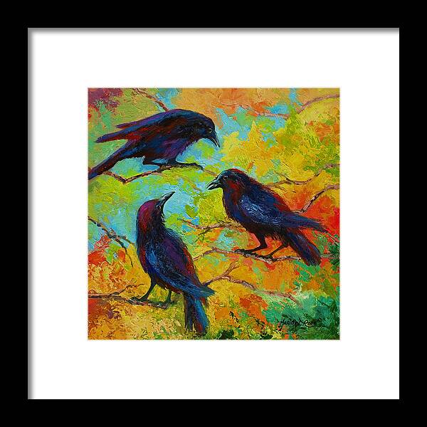 Crows Framed Print featuring the painting Roundtable Discussion - Crows by Marion Rose