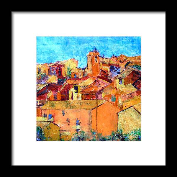France Framed Print featuring the painting Roussillon Rooftops Provence by Jackie Sherwood