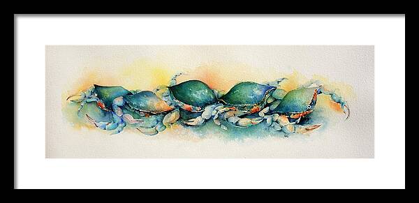 Crabs Framed Print featuring the painting Row of Crabs by Lael Rutherford