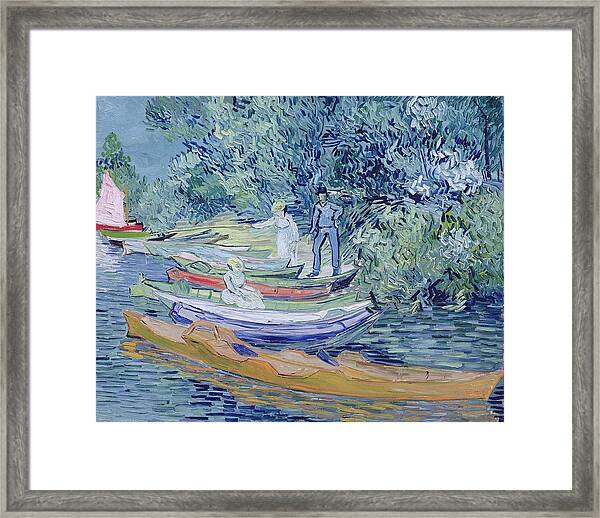 Rowing Boats on the Banks of the Oise, 1890 Framed Print