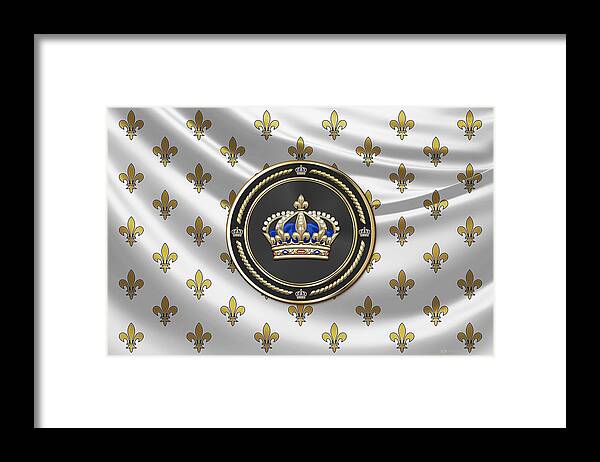 'royal Collection' By Serge Averbukh Framed Print featuring the digital art Royal Crown of France over Royal Standard by Serge Averbukh