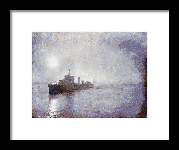 Royal Framed Print featuring the painting Royal Navy Ship WWII by Esoterica Art Agency