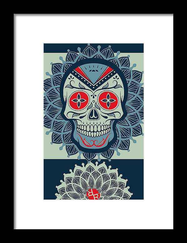 Skull Framed Print featuring the painting Rubino Rise Skull Reb Blue by Tony Rubino