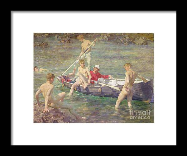 Boat Framed Print featuring the painting Ruby Gold and Malachite by Henry Scott Tuke