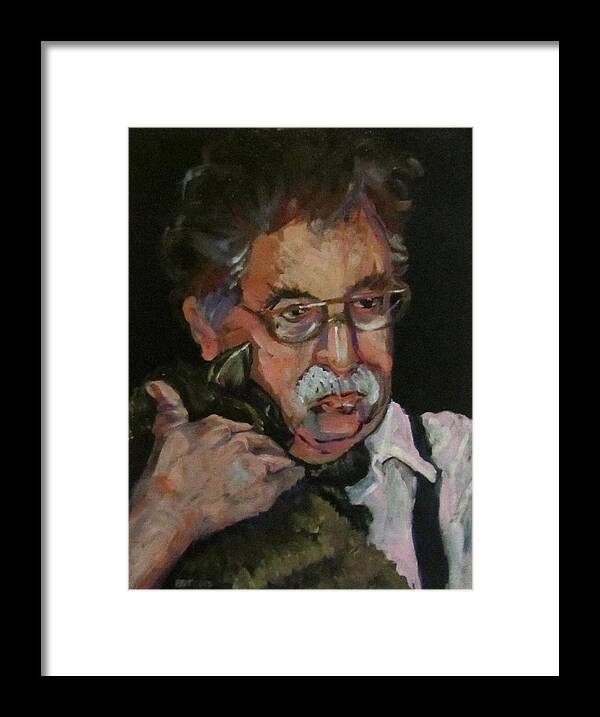 Man Framed Print featuring the painting Mr Mustache and his cat by Barbara O'Toole