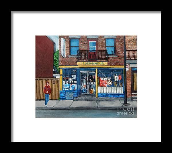Pointe Saint Charles Framed Print featuring the painting Rue Du Centre Depanneur by Reb Frost