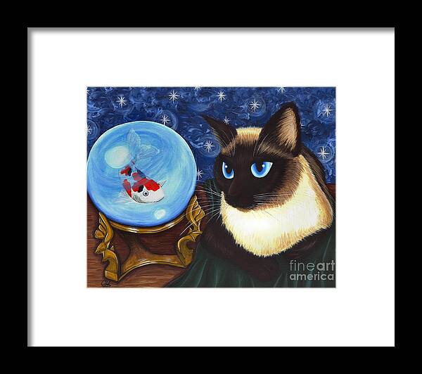 Siamese Cat Framed Print featuring the painting Rue Rue's Fortune - Siamese Cat Koi by Carrie Hawks