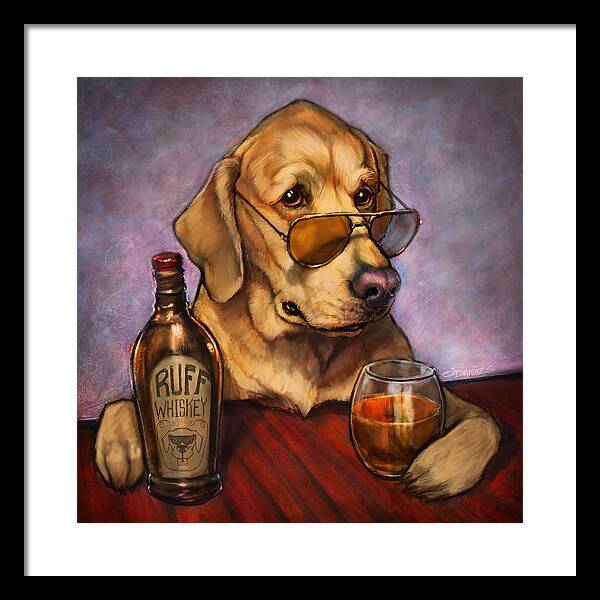 Goldenretriever Framed Print featuring the painting Ruff Whiskey by Sean ODaniels