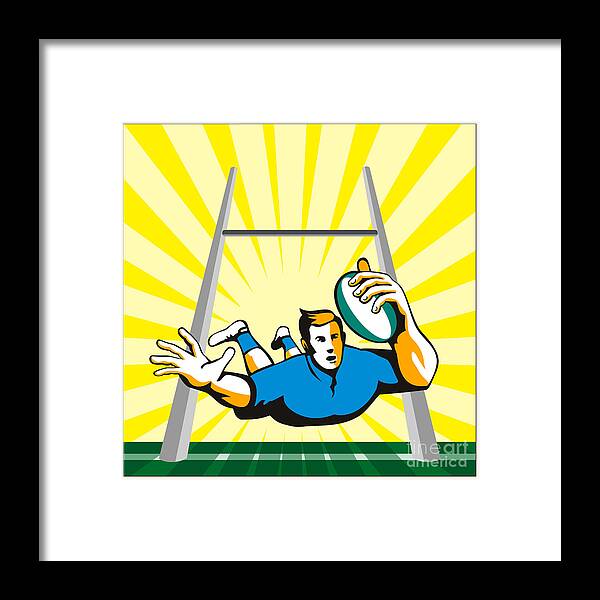 Rugby Framed Print featuring the digital art Rugby Player try by Aloysius Patrimonio