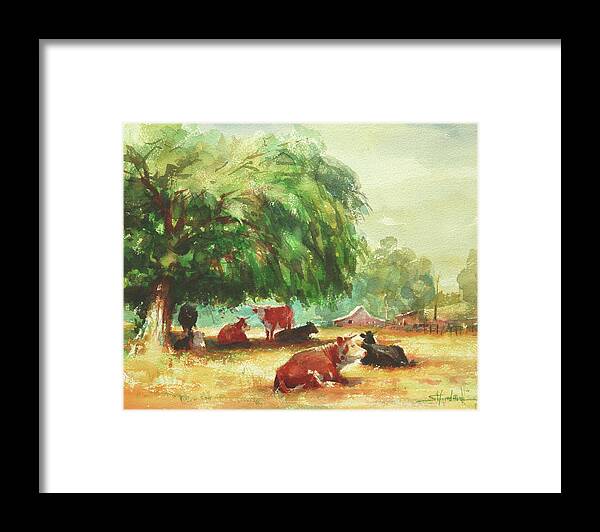 Cows Framed Print featuring the painting Rumination by Steve Henderson