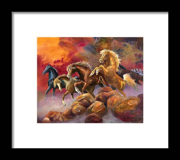 Art Framed Print featuring the painting Runners in the Mist by Cynthia Westbrook