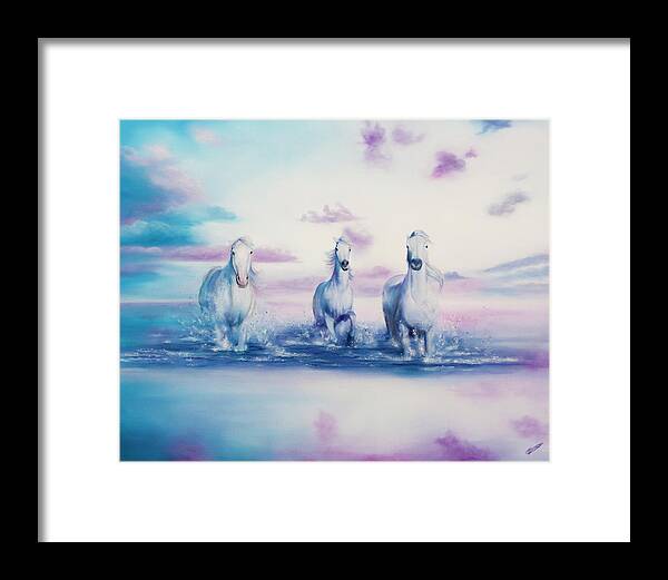 White Horses Framed Print featuring the painting Running Free by Jeanette Sthamann
