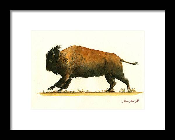 American Buffalo Framed Print featuring the painting Running American buffalo by Juan Bosco