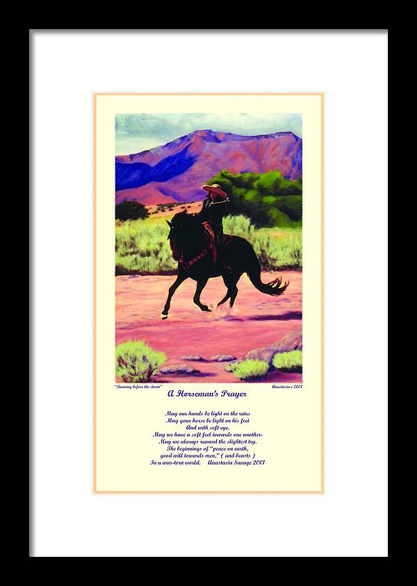 Western Framed Print featuring the painting Running Before The Storm and Prayer by Anastasia Savage Ealy