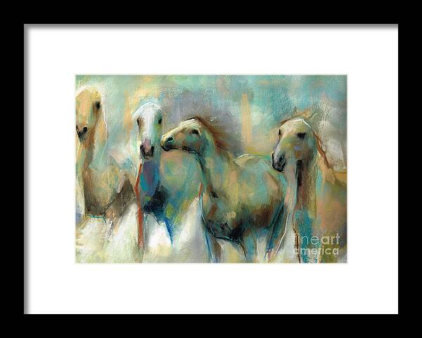 Equine Art Framed Print featuring the painting Running With The Palominos by Frances Marino