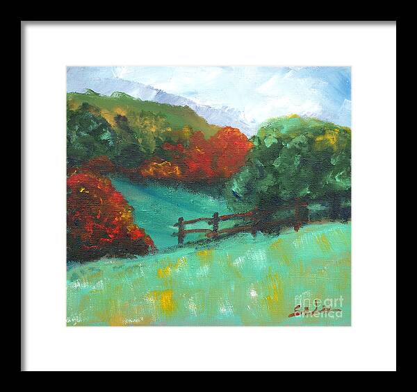 Abstract Landscape Framed Print featuring the painting Rural Autumn Landscape by Lidija Ivanek - SiLa
