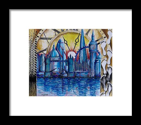 London Framed Print featuring the painting Rush Hour In London by Geni Gorani