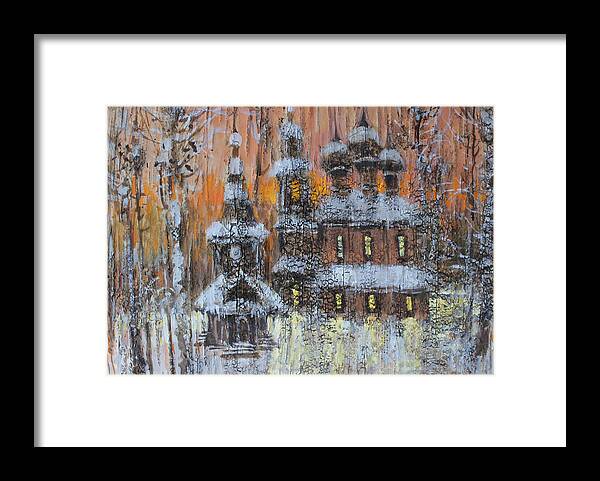 Russia Framed Print featuring the painting Russian Church under Snow by Ilya Kondrashov