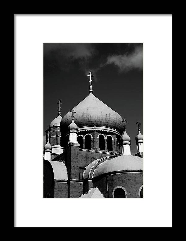 Russian Framed Print featuring the photograph Russian Orthodox Church BW by Karol Livote