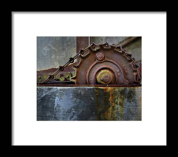Close Up Framed Print featuring the photograph Rustic Gear and Chain by David and Carol Kelly