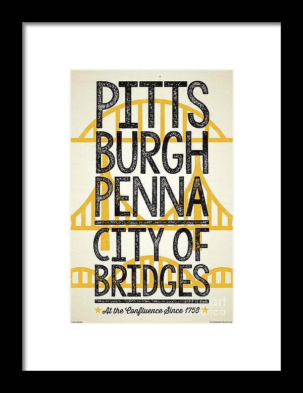 Pittsburgh Framed Print featuring the digital art Rustic Style Pittsburgh Poster by Jim Zahniser