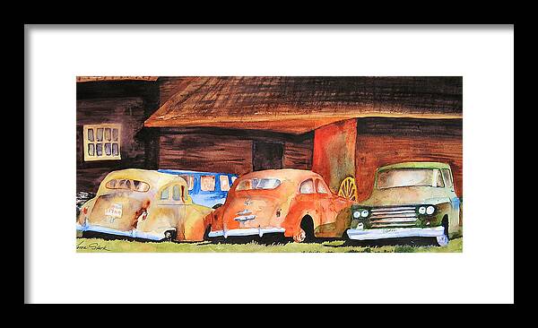 Car Framed Print featuring the painting Rusting by Karen Stark