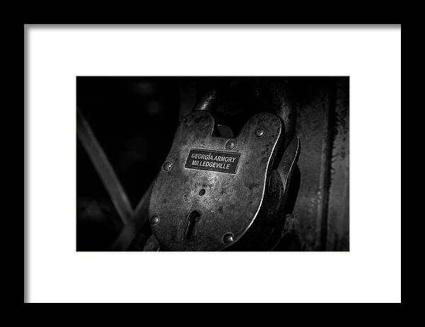 Rusty Lock Framed Print featuring the photograph Rusty Lock in BW by Doug Camara