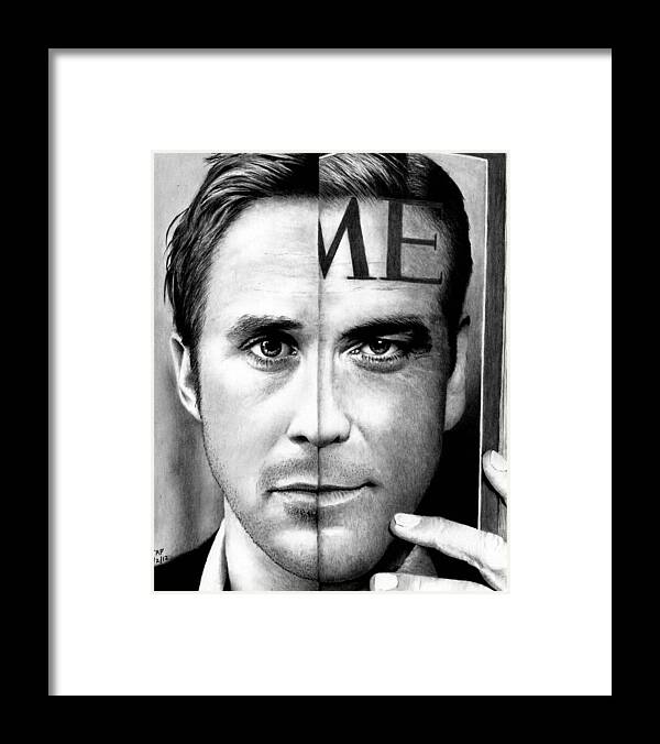 Ryan Gosling Framed Print featuring the drawing Ryan Gosling and George Clooney by Rick Fortson