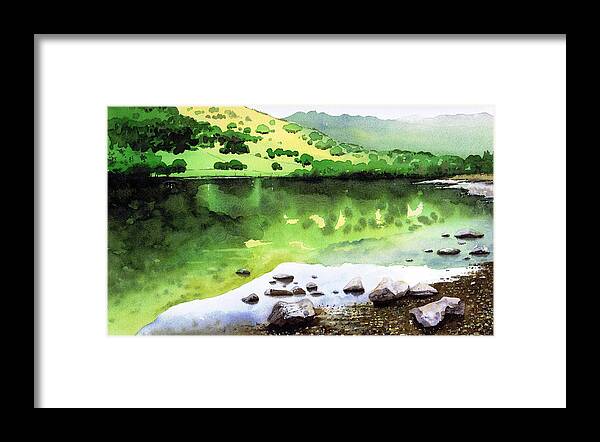 Watercolour Lanndscape Framed Print featuring the painting Rydal Water Reflections by Paul Dene Marlor