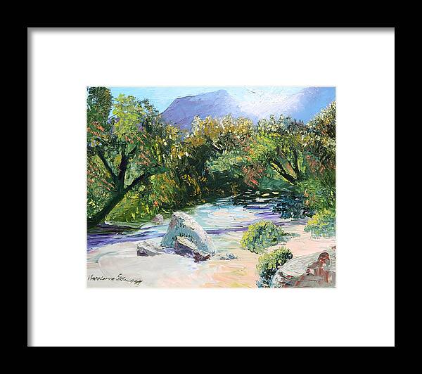 Landscape Framed Print featuring the painting Sabino Canyon in the morning by Madeleine Shulman