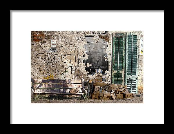 Urban Landscape Framed Print featuring the digital art Sadistic Exploits by Tom Romeo