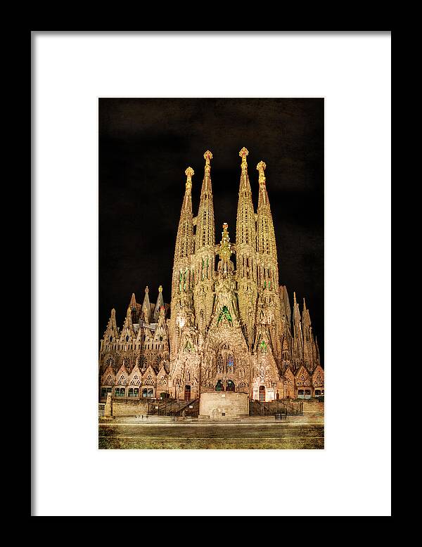 Sagrada Familia Framed Print featuring the photograph Sagrada Familia at night - Gaudi by Weston Westmoreland