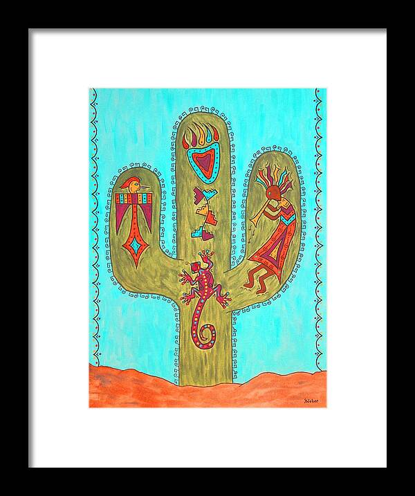 Saguaro Framed Print featuring the painting Saguaro Soiree by Susie WEBER