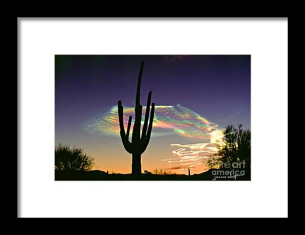 Missile Framed Print featuring the photograph Saguaro with Missile Vapor Trails by Joanne West