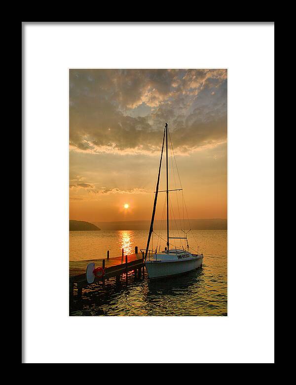 Dawn Framed Print featuring the photograph Sailboat and Sunrise by Steven Ainsworth