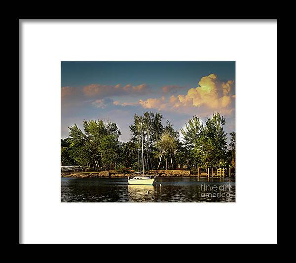 Boat Framed Print featuring the photograph Sailboat in the bay by Les Greenwood