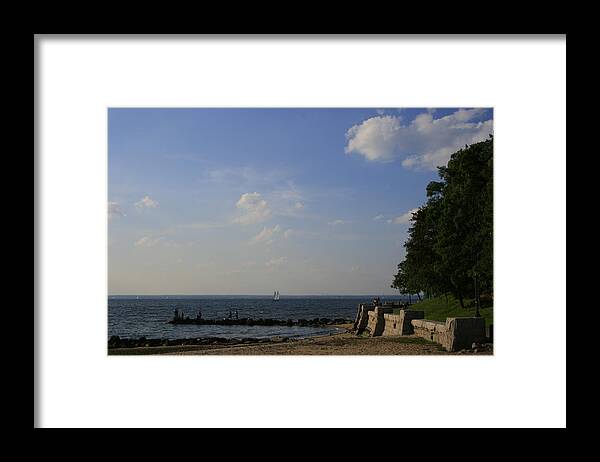 Sea Cliff Framed Print featuring the photograph Sailboat in the Sound by Christopher J Kirby