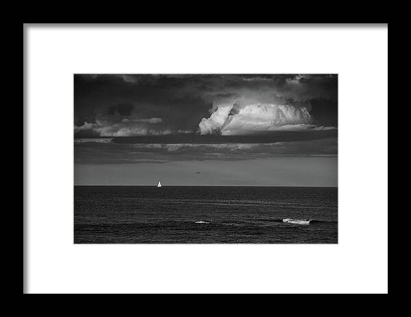 Sailboat Into A Storm Framed Print featuring the photograph Sailboat into a Storm by Raymond Salani III