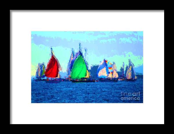 Sail Cup Race In November. Framed Print featuring the painting Sailboats 5 by Duygu Kivanc