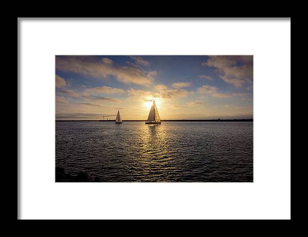 Ballona Creek Framed Print featuring the photograph Sailboats at Sunset by Andy Konieczny