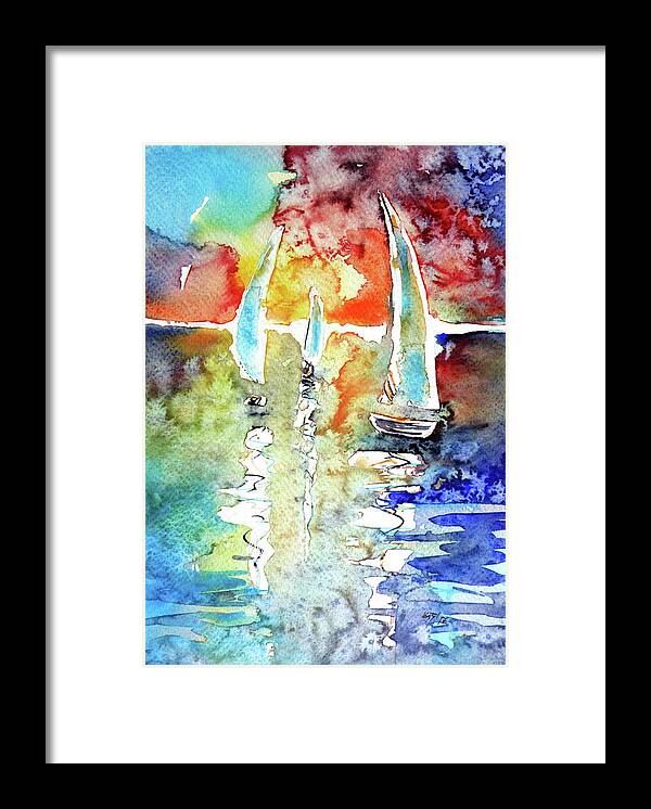 Sailboat Framed Print featuring the painting Sailboats in light by Kovacs Anna Brigitta