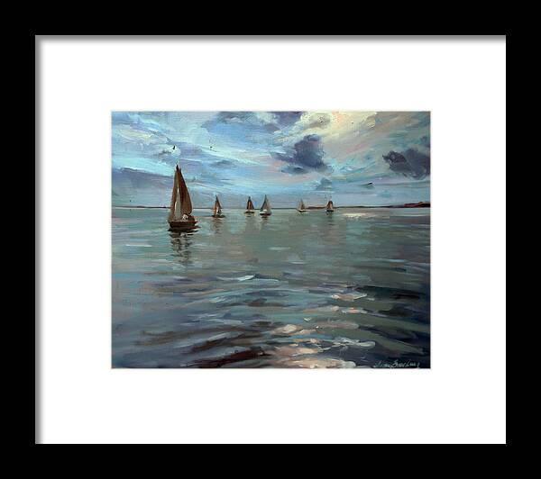 Sailboats Framed Print featuring the painting Sailboats on the Chesapeake bay by Susan Bradbury