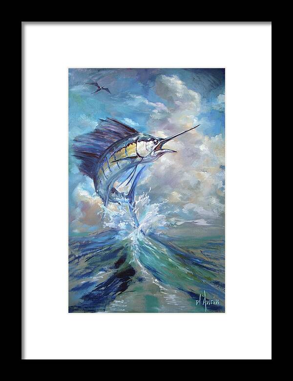 Fish Framed Print featuring the painting Sailfish and Frigate by Tom Dauria