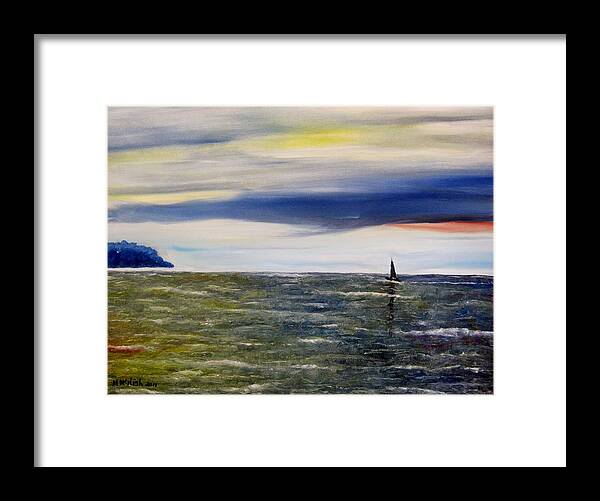 Sailboat Framed Print featuring the painting Sailing at dusk by Marilyn McNish