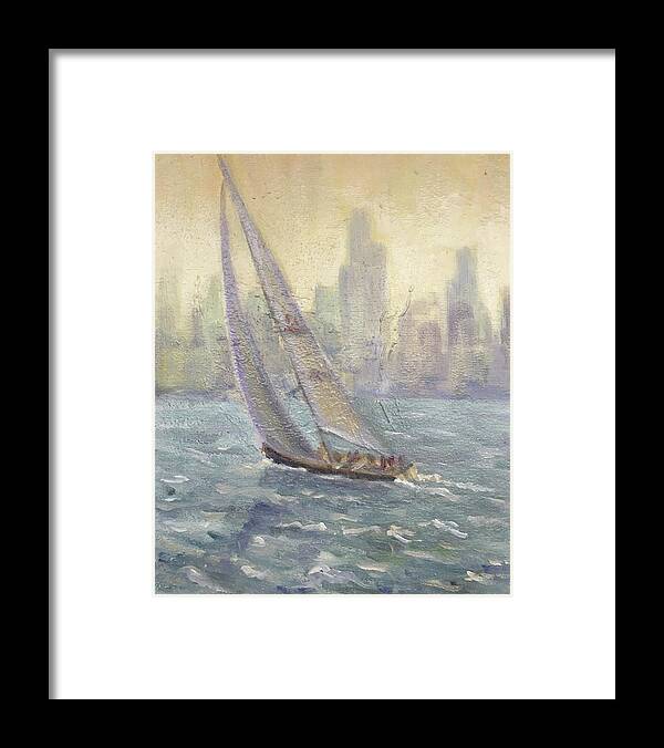 Sailboat Framed Print featuring the painting Sailing Chicago by Will Germino