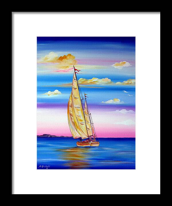 Sails Framed Print featuring the painting Sailing Into A Dreamy Sunset by Roberto Gagliardi