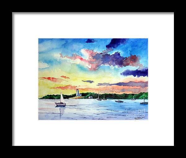 Sailing Framed Print featuring the painting Sailing on the Bay by Christopher Shellhammer