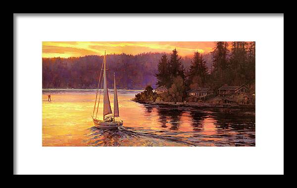 Sailing Framed Print featuring the painting Sailing on the Sound by Steve Henderson